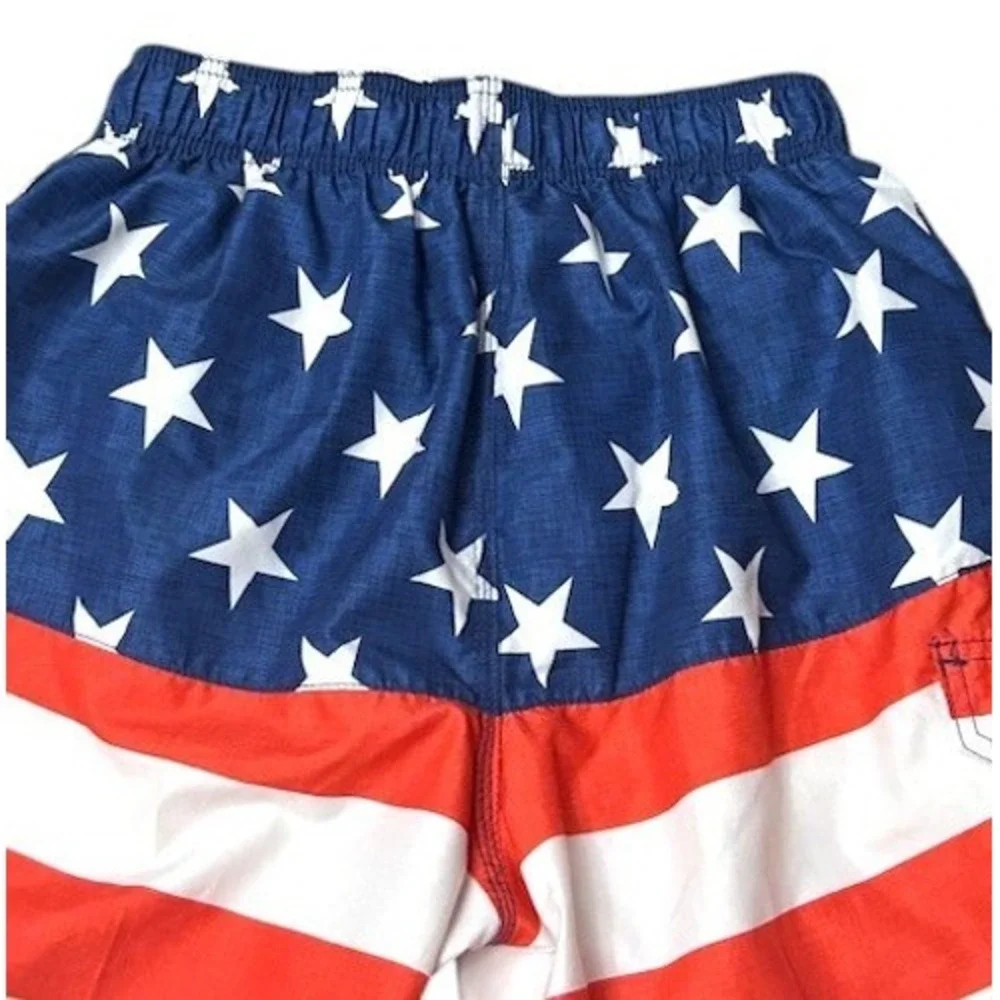 Kanu Surf Boy's Size S American Flag Swim Trunks Patriotic Stars‎ Stripes Shorts